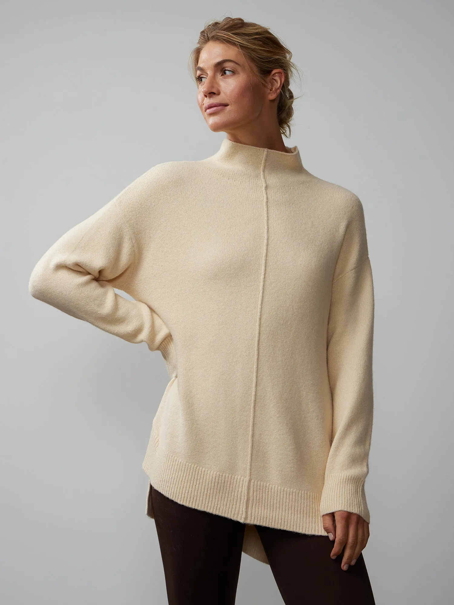 Long Sleeve Asymmetrical Hem Mock Neck Sweater