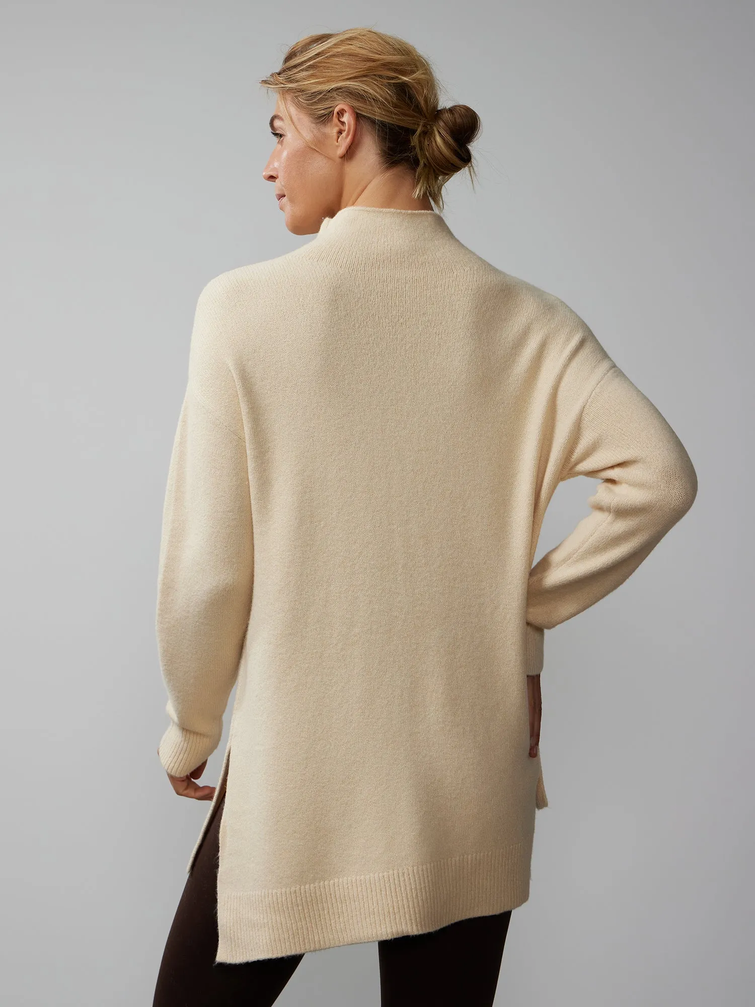 Long Sleeve Asymmetrical Hem Mock Neck Sweater