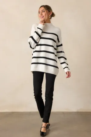 Looks Of Love White Stripe Mock Neck Sweater