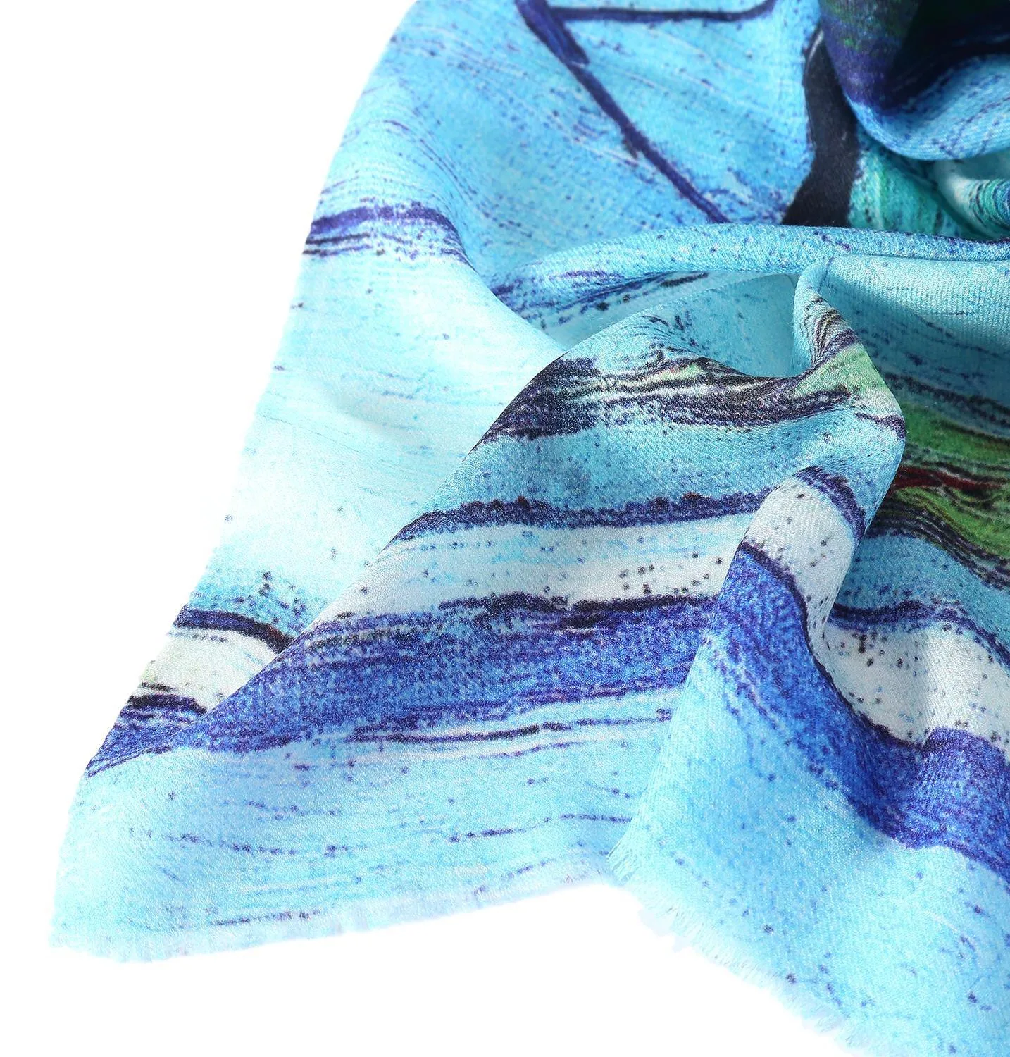 Luxurious Extra Wide 100% Cashmere Scarf & Wrap Blue and Yellow Art Print CSH223