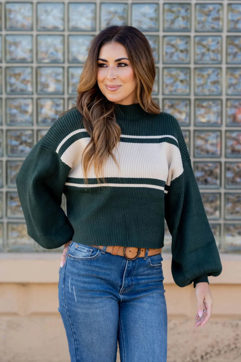 Mid Stripe Mock Neck Sweater