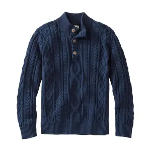 M's Heritage Soft Cotton Fisherman Sweater, Button-Mock