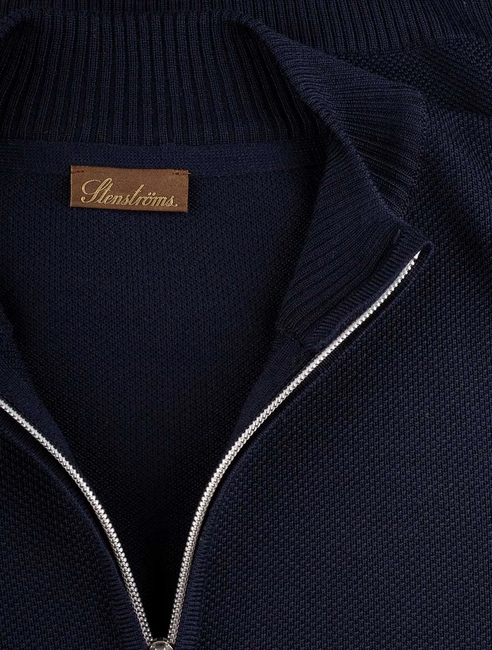 Navy Merino Wool Textured Halfzip