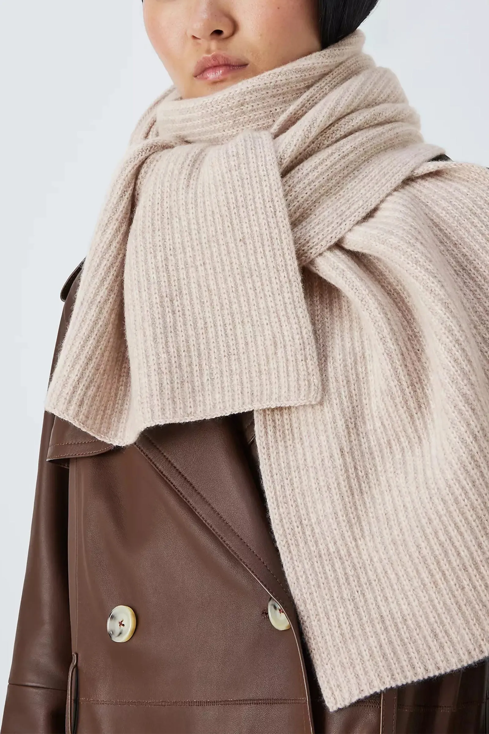 Neutral Cashmere Ribbed Scarf