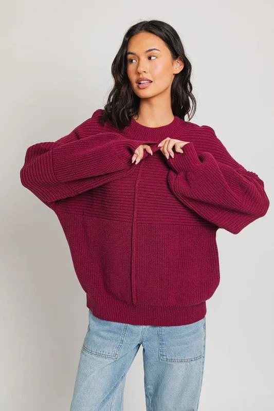 Ribbed Knitted Long-Sleeved Pullover Sweater