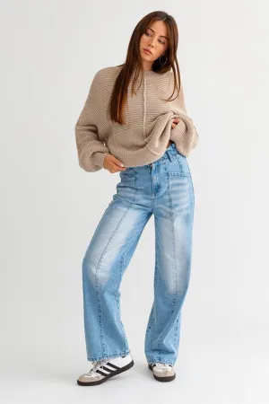 Ribbed Knitted Long-Sleeved Pullover Sweater