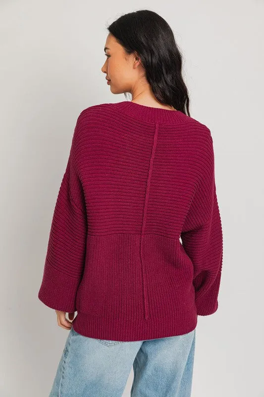 Ribbed Knitted Long-Sleeved Pullover Sweater