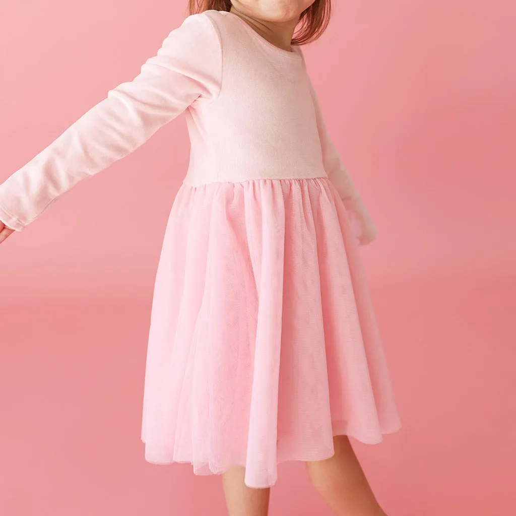 Starry Pink Velour Tulle Dress