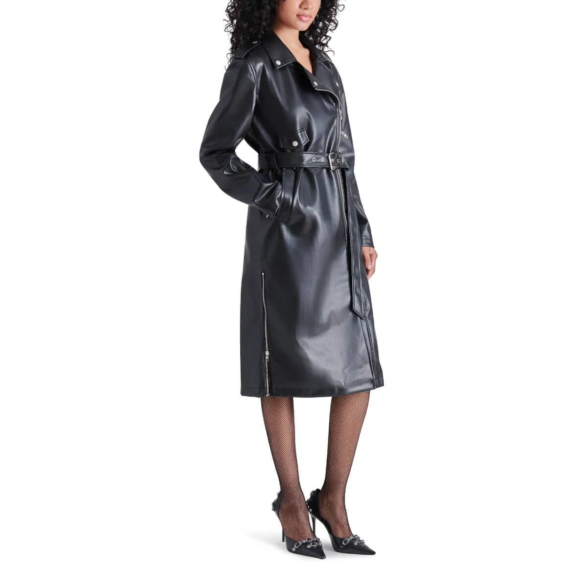 Steve Madden Kenna Faux Leather Long Moto Trench Coat