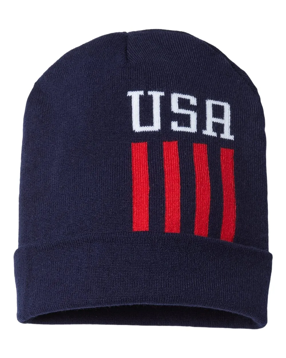 USA-Made Patriotic Cuffed True Navy/ White/ True Red USA and Stripes Beanie