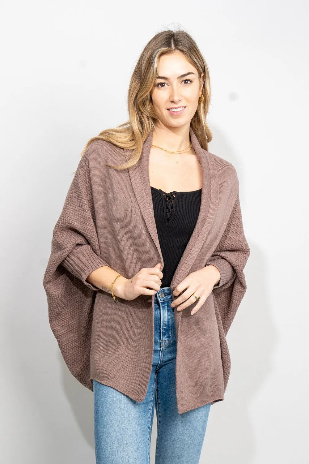 Very J Open Front Dolman Sleeve Longline Cardigan