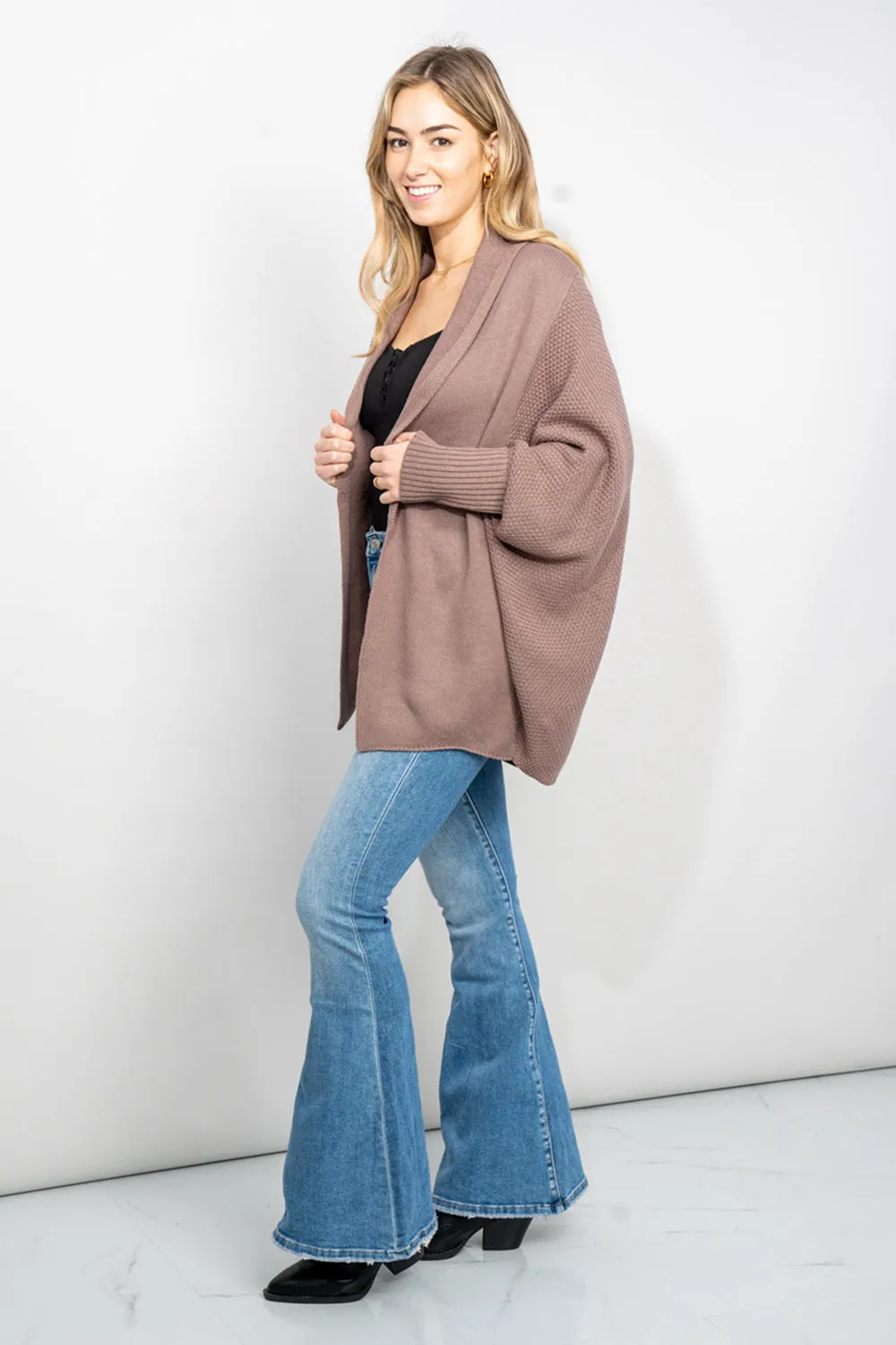 Very J Open Front Dolman Sleeve Longline Cardigan