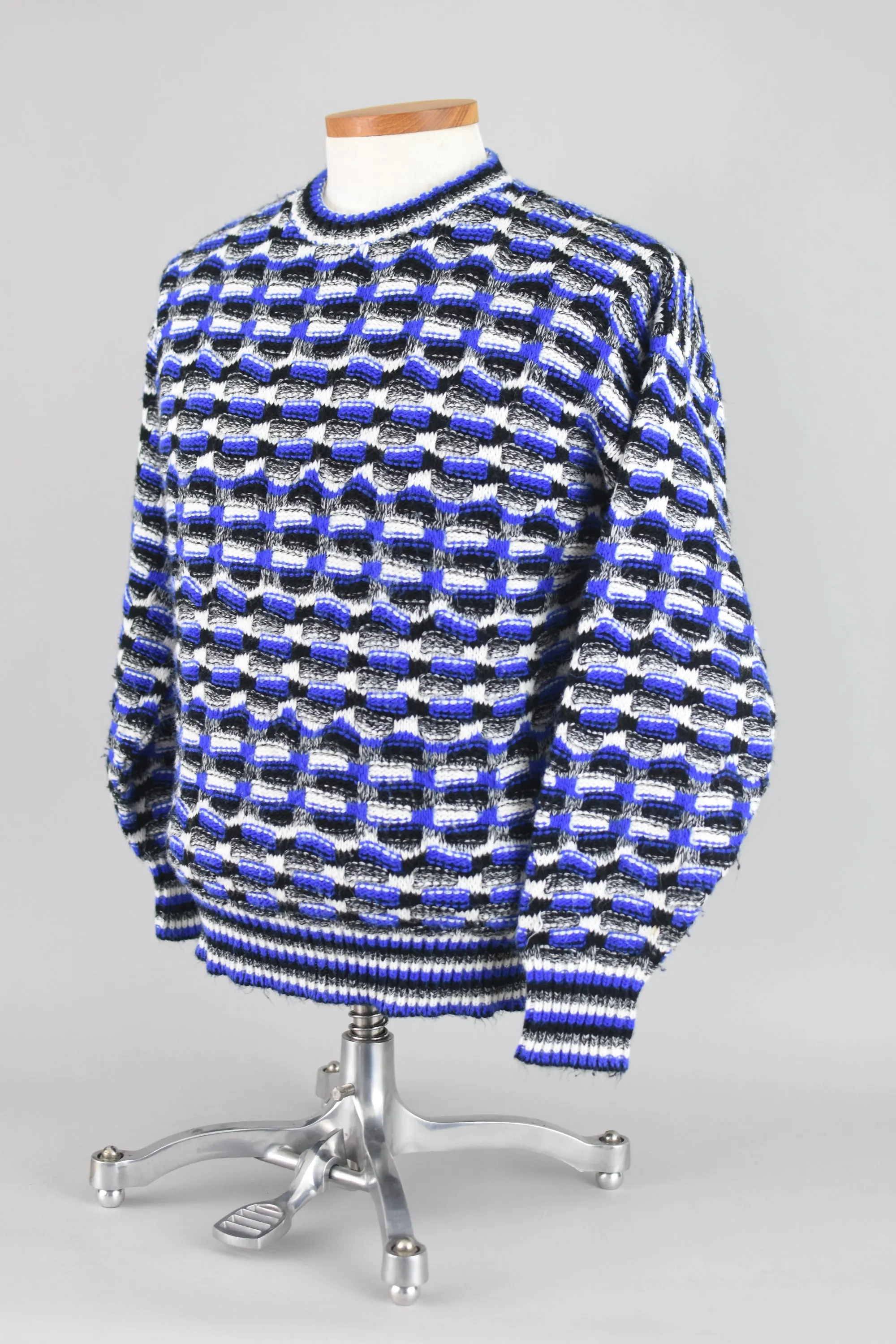 Vintage Woven Textured Blue & Black Sweater, Men's Medium