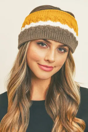 Winter Marches On Cable Fleece Headband, Mustard