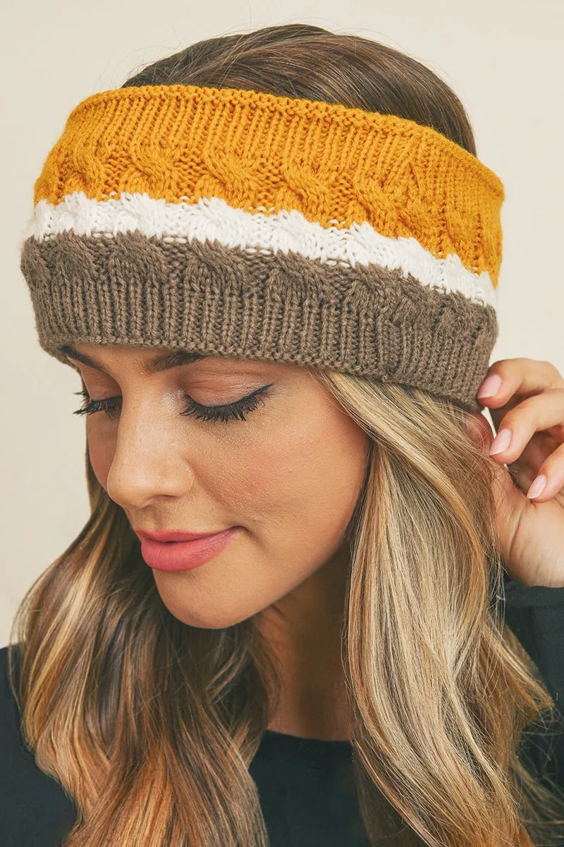 Winter Marches On Cable Fleece Headband, Mustard