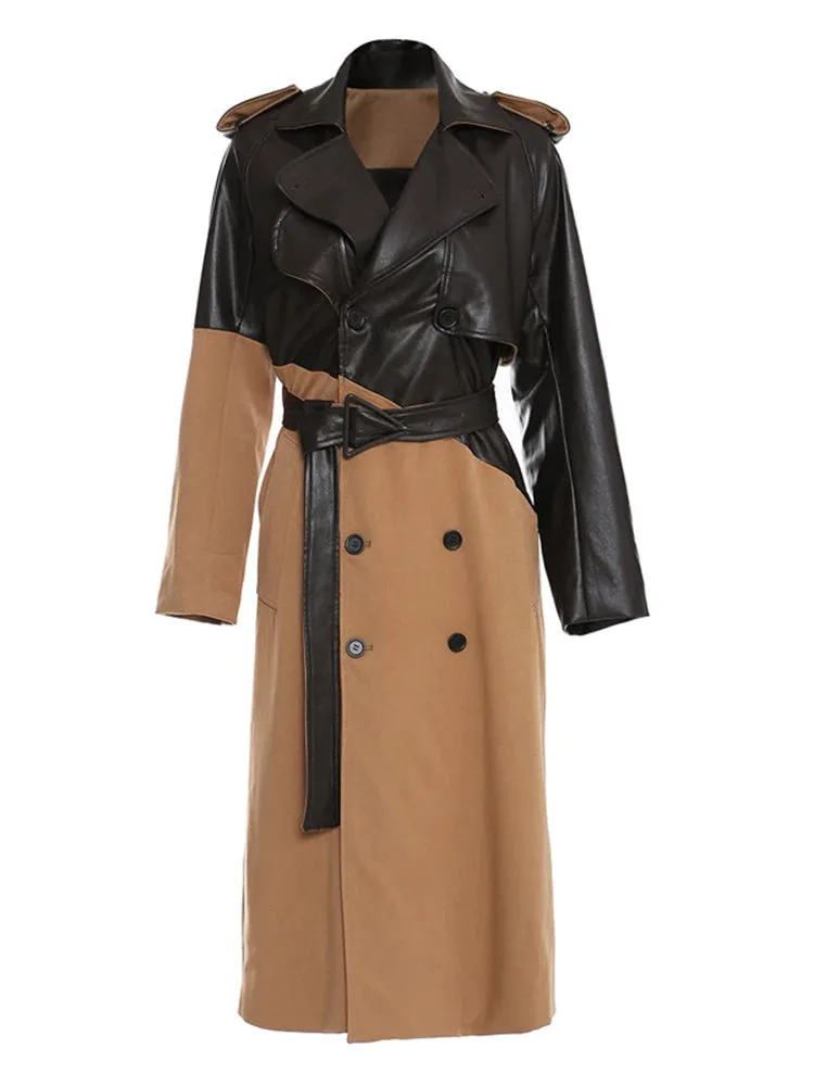 Women's Full Length Faux-Leather Trench Coat