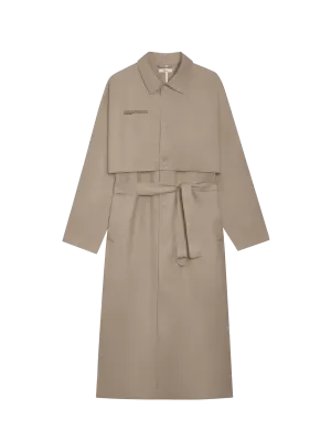 Womens Organic Cotton Trench Coat—taupe