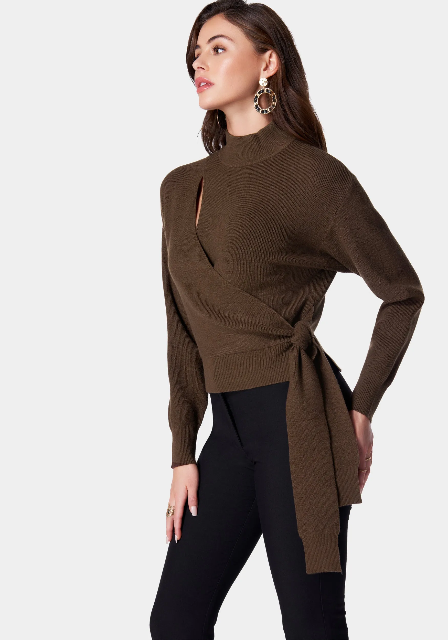 Wrap Front Mock Neck Sweater