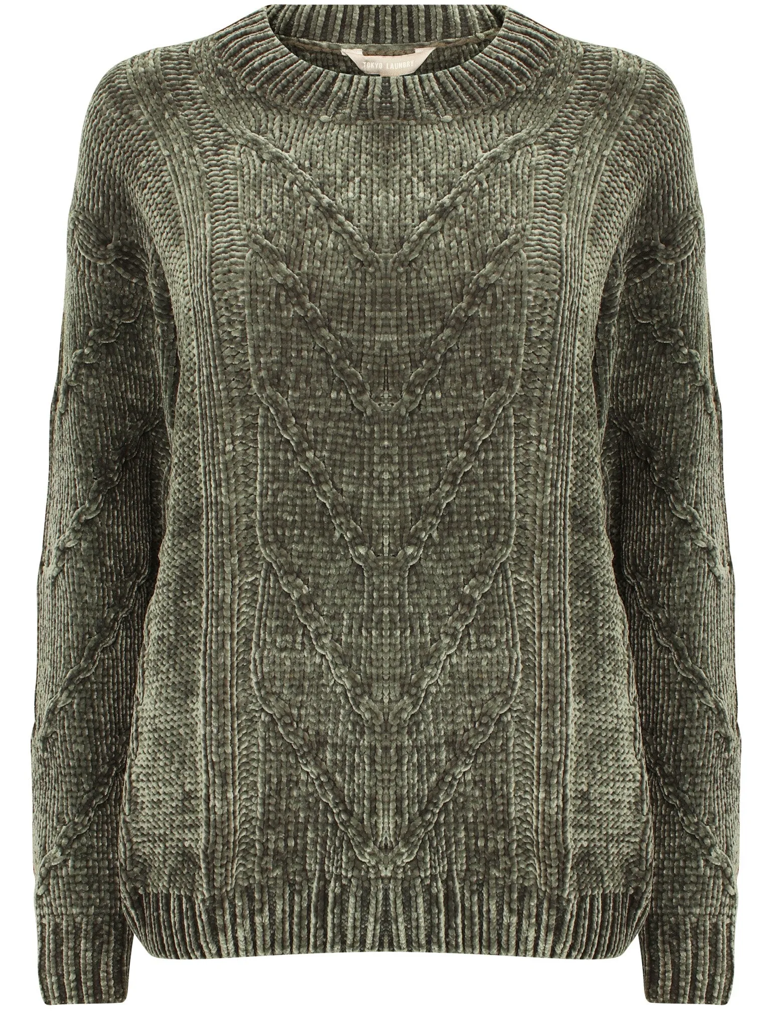 Yandel Chenille Cable Knit Jumper in Olive Khaki - Tokyo Laundry